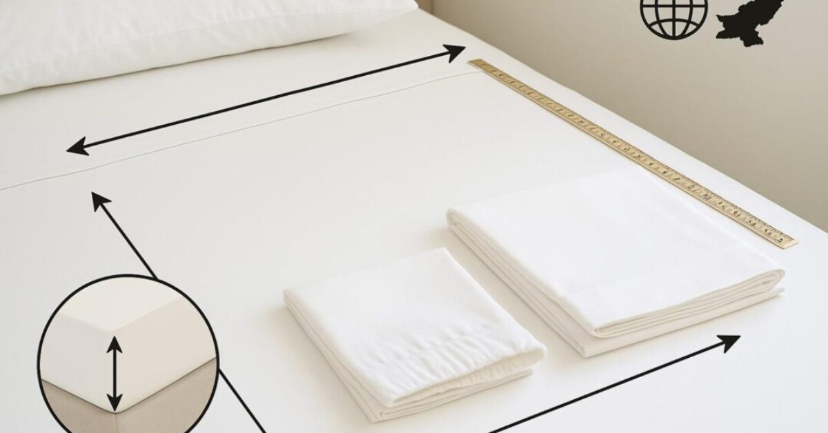 Meta description: A global first bed sheet size guide (Pakistan rooted). Mattress dimensions, fitted vs flat sheet sizing, pocket depths and a printable chart so your sheets actually fit.